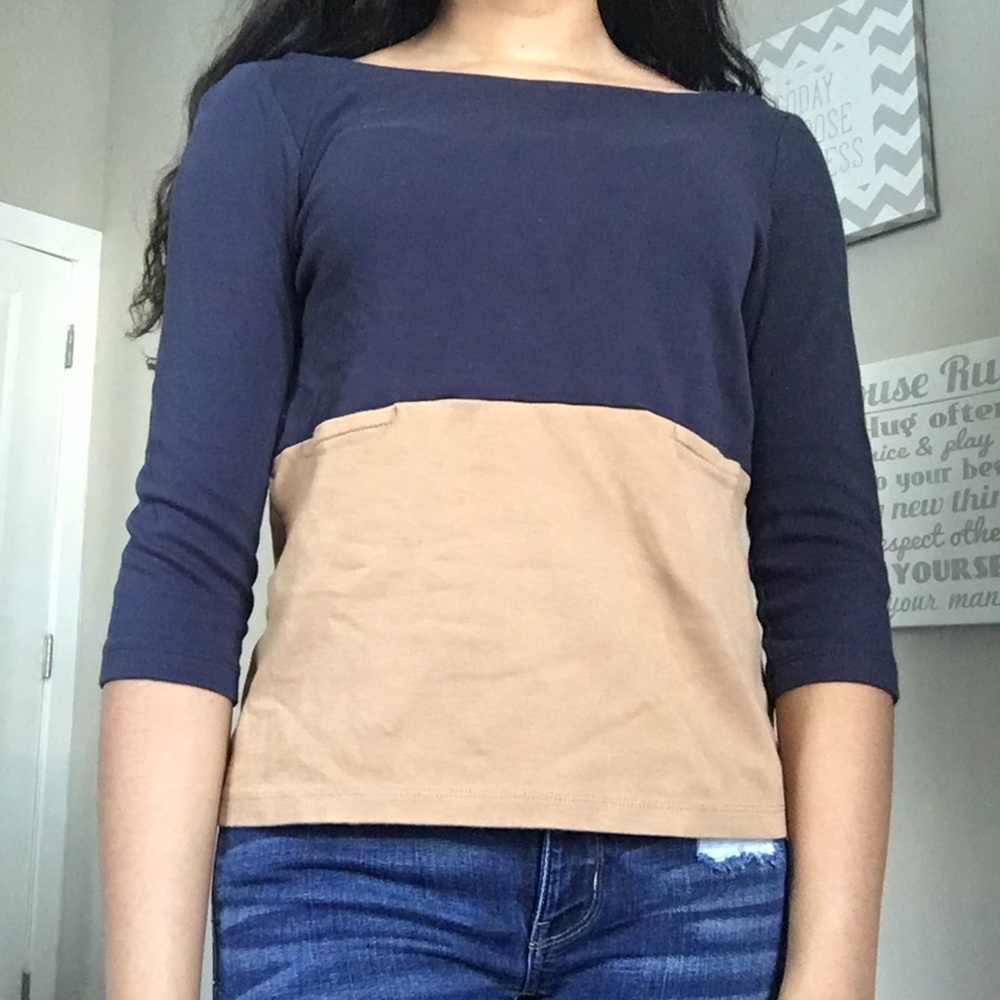 Blue and Brown Colorblock Top